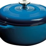 Lodge 6 Quart Enameled Cast Iron Dutch Oven with Lid – Dual Handles – Oven Safe up to 500° F or on Stovetop – Use to Marinate, Cook, Bake, Refrigerate and Serve – Blue