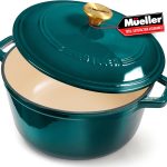 Mueller DuraCast 6 Quart Enameled Cast Iron Dutch Oven Pot with Lid, Heavy-Duty, Oven Safe up to 500° F & Across All Cooktops, Wedding Registry Ideas & Gifts, Emerald
